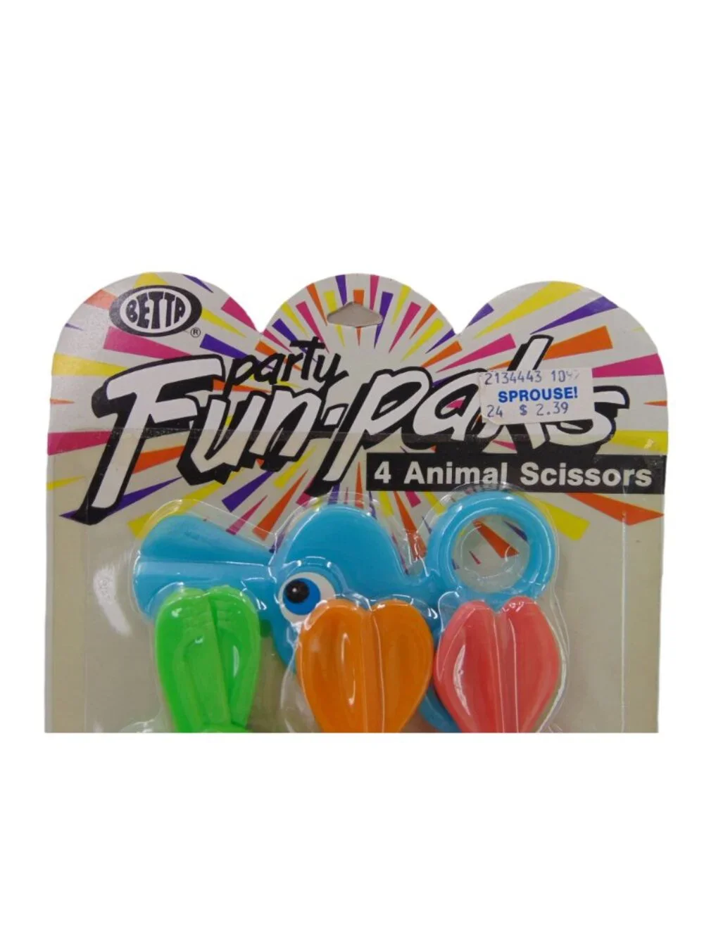 Vintage 90s Betta Party Favors Plastic Animal Scissors Blister Pack 4 Deadstock